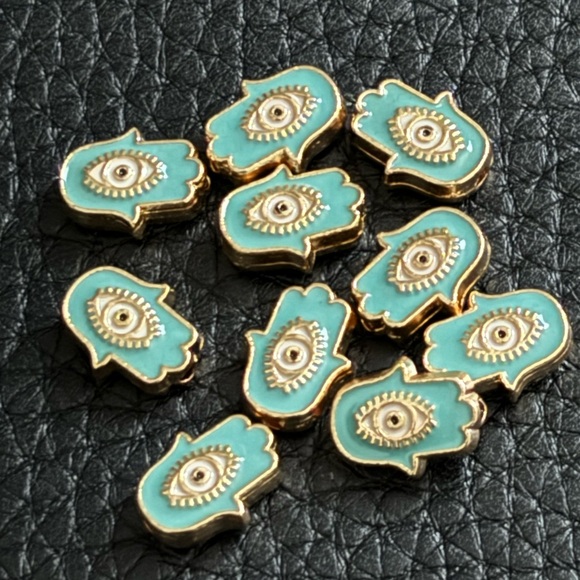 New Hand Of Fatima Hamsa Evil Eye Good Luck Double Sided Pendant Charms Beads - Picture 4 of 7